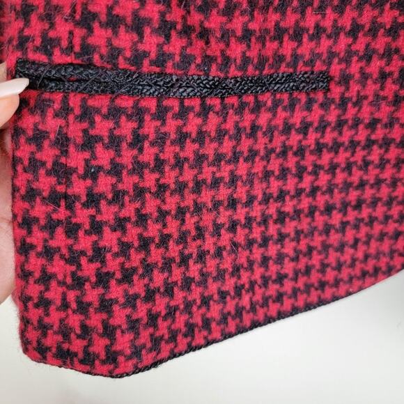 Vintage Charlotte Ford Womens Houndstooth Wool Open Blazer size 10 Red Black - Picture 8 of 12